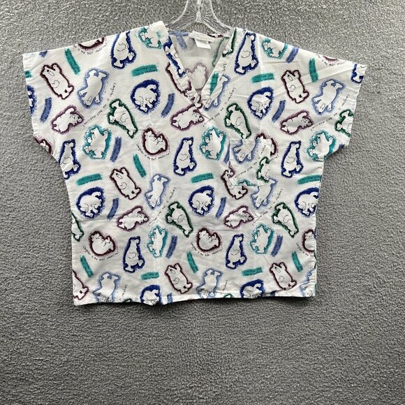 Womens Scrub Top Extra Large White Laughter is the Best Medicine Bear Pullover - Picture 1 of 8